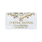 Fancy Elegant Faux Gold Baroque Border op White Etiket (Voorkant)