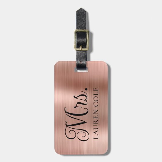 Fancy Elegant Faux Roos Gold Borhed Metal Mrs. Bagagelabel (Voorkant verticaal)