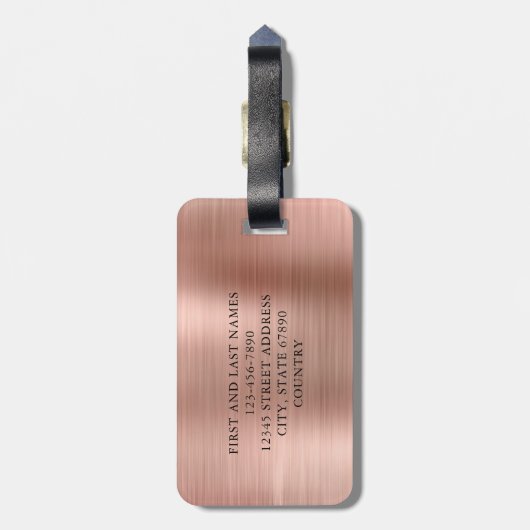 Fancy Elegant Faux Roos Gold Borhed Metal Mrs. Bagagelabel (Achterkant verticaal)