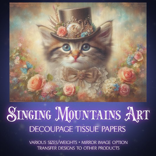 Fancy Elegant Feline Floral Decoupage Tissuepapier