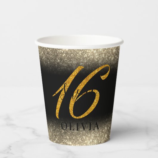 Fancy Elegant Glitter Sweet 16 16-kanaals Cup Papieren Bekers (Achterkant)