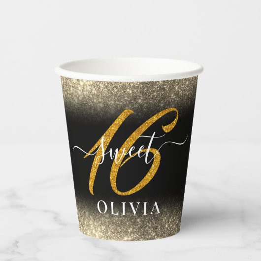 Fancy Elegant Glitter Sweet 16 16-kanaals Cup Papieren Bekers (Voorkant)