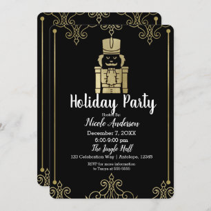 Fancy Elegant Gold Black Nutkraker Holiday Party Kaart