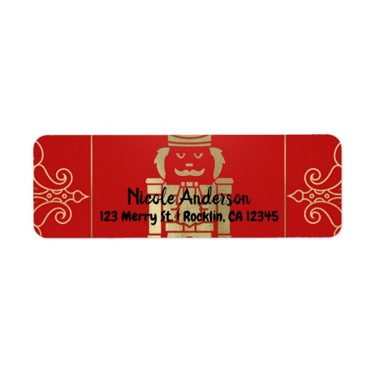 Fancy Elegant Gold & Red Nutkraker Holiday Party Etiket (Voorkant)