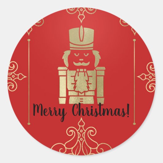 Fancy Elegant Gold & Red Nutkraker Holiday Party Ronde Sticker (Voorkant)