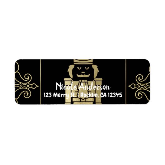 Fancy Elegant Goud Zwart Notenkraker Vakantie Part Etiket (Voorkant)