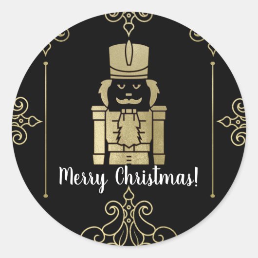 Fancy Elegant Goud Zwart Notenkraker Vakantie Part Ronde Sticker (Voorkant)