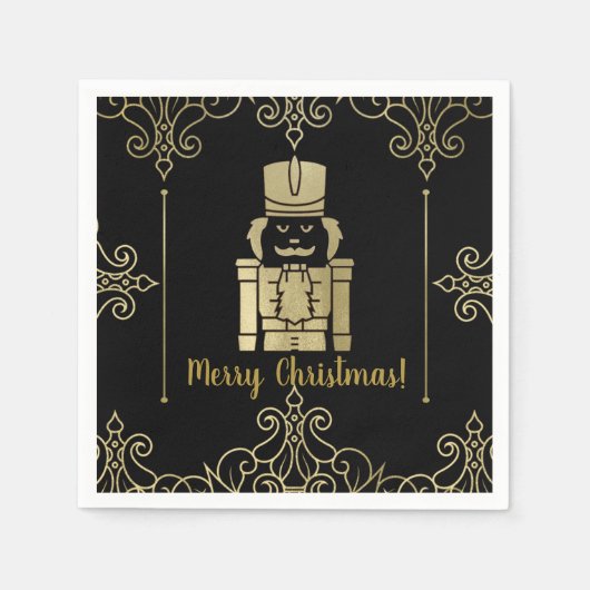 Fancy Elegant Goud Zwart Notenkraker Vakantie Part Servet (Voorkant)