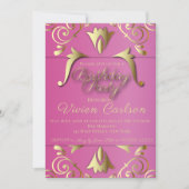 Fancy Elegant Pink and Gold Birthday Party Kaart (Voorkant)