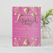 Fancy Elegant Pink and Gold Birthday Party Kaart (Staand voorkant)