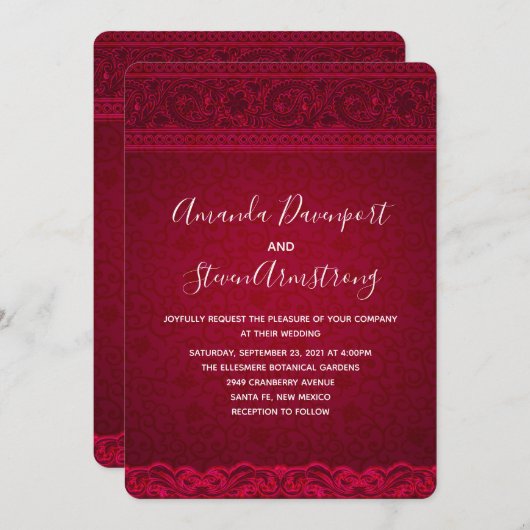 Fancy Elegant Red Abstract Wedding Kaart (Voorkant / Achterkant)
