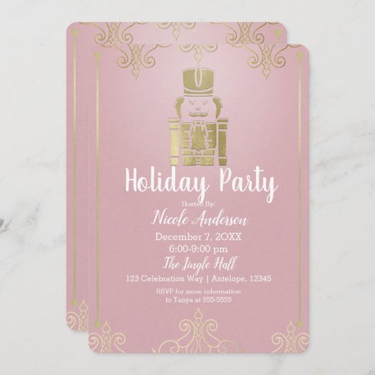 Fancy Elegant Roze & Gouden Notenkraker Vakantie P Kaart (Voorkant / Achterkant)