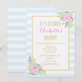 Fancy Elegant Rozen Blueberry Birthday Invitation Kaart (Voorkant / Achterkant)
