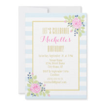 Fancy Elegant Rozen Blueberry Birthday Invitation