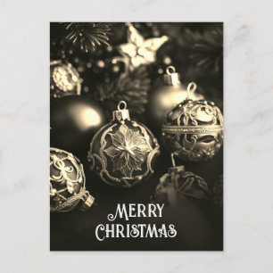 Fancy Elegant Victoriaans Goud Beige Kerstballen Feestdagenkaart