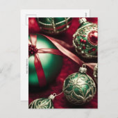 Fancy Elegant Victoriaans Rood Groen Kerstballen Feestdagenkaart (Voorkant / Achterkant)