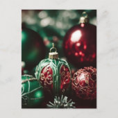Fancy Elegant Victoriaans Rood Groen Kerstballen Feestdagenkaart (Voorkant)