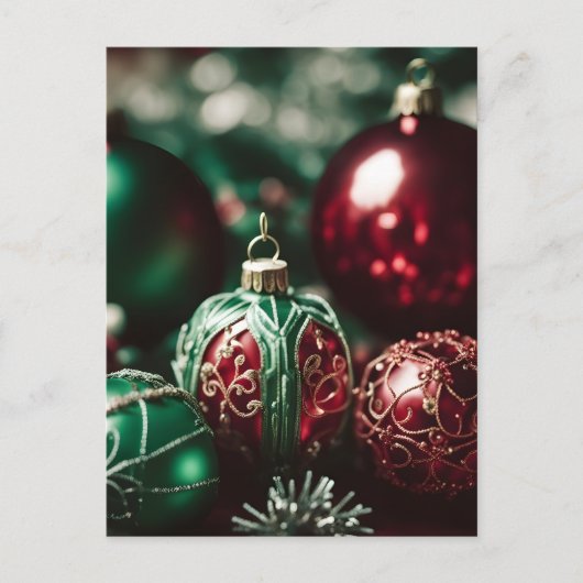 Fancy Elegant Victoriaans Rood Groen Kerstballen Feestdagenkaart (Voorkant)