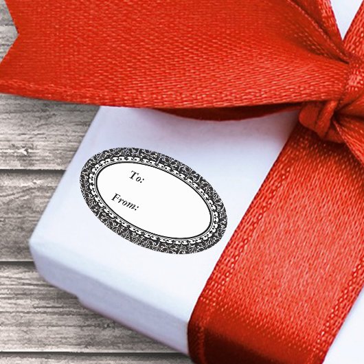 Fancy Elegant Zwart Wit Damask Design Ovale Sticker