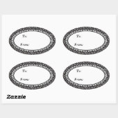 Fancy Elegant Zwart Wit Damask Design Ovale Sticker (Vel)