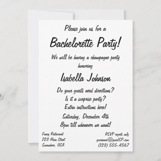 Fancy Elegante Champagne Bachelorette Party Kaart (Achterkant)