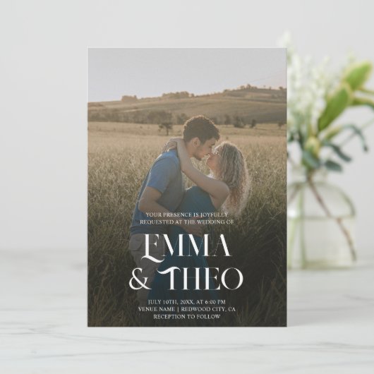 Fancy Elegante Fotobruiloft Kaart (Staand voorkant)