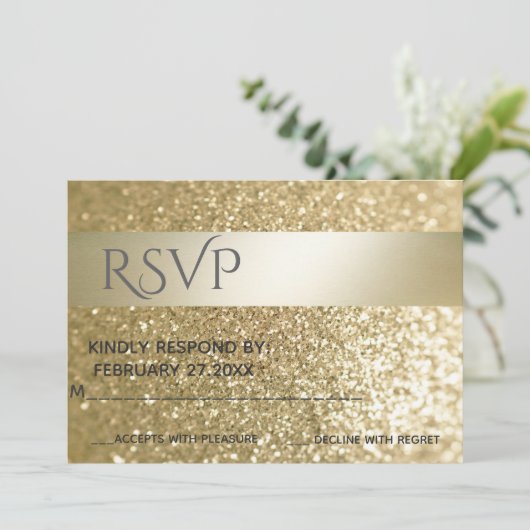 Fancy elegante moderne gouden streep RSVP Kaart (Staand voorkant)