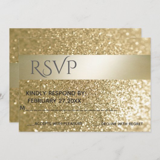 Fancy elegante moderne gouden streep RSVP Kaart (Voorkant / Achterkant)