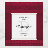 Fancy & Elegante rode achtergrond Stijlvolle wijnm Wijn Etiket (Enkel label)
