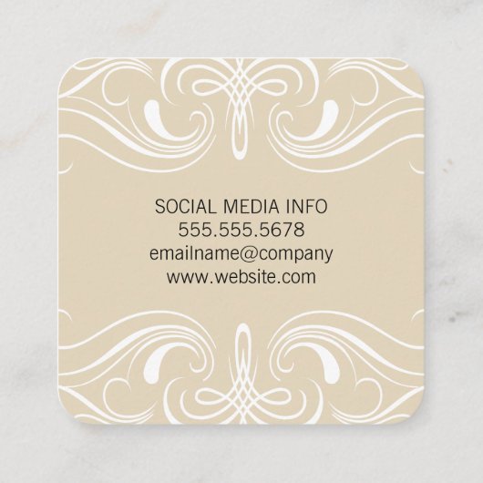 Fancy elementen beige vierkante visitekaartje (Achterkant)