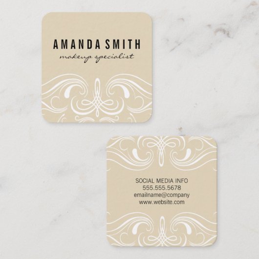 Fancy elementen beige vierkante visitekaartje (Voorkant / Achterkant)