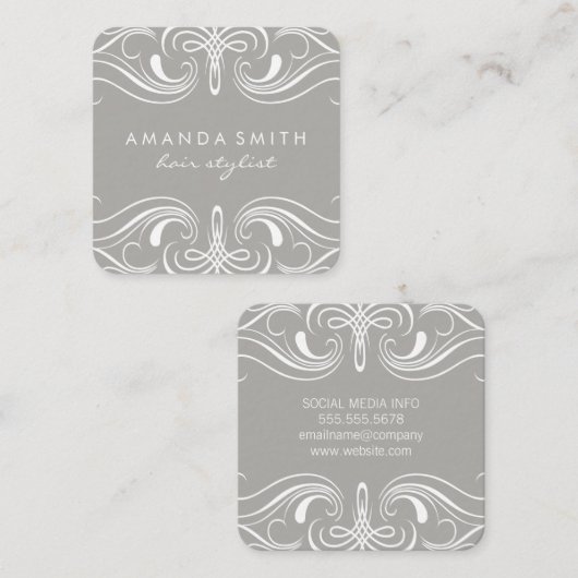 Fancy Elementen Grijs Vierkante Visitekaartje (Voorkant / Achterkant)