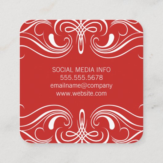 Fancy elementen rood vierkante visitekaartje (Achterkant)