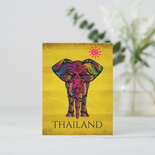 Fancy Elephant Design Bold Heldere Kleur | Thailan Briefkaart (Staand voorkant)
