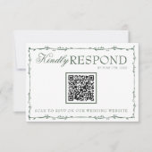 Fancy Emerald Green Branches Boho QR Code Wedding RSVP Kaartje (Voorkant)