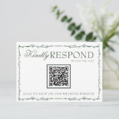 Fancy Emerald Green Branches Boho QR Code Wedding RSVP Kaartje (Staand voorkant)