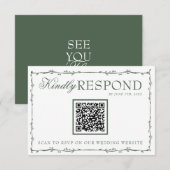 Fancy Emerald Green Branches Boho QR Code Wedding RSVP Kaartje (Voorkant / Achterkant)
