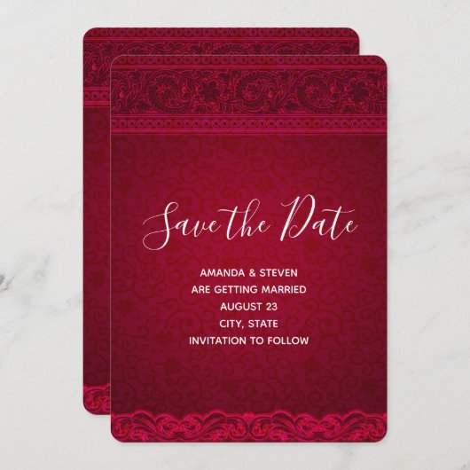 Fancy en elegante rode achtergrond stijlvol save the date (Voorkant / Achterkant)
