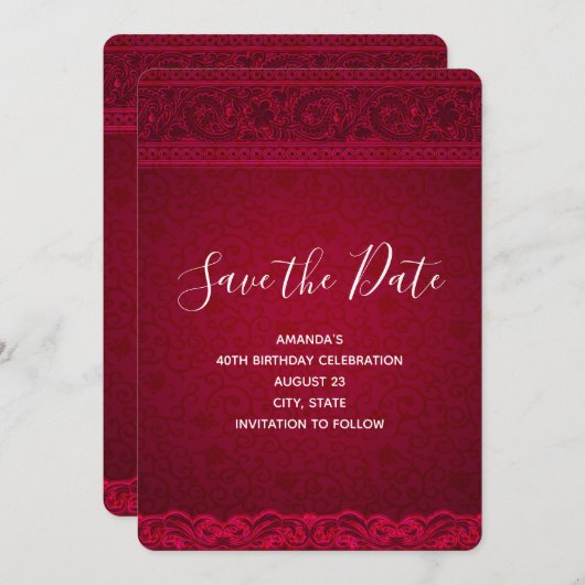 Fancy en elegante rode achtergrond Stijlvolle verj Save The Date (Voorkant / Achterkant)