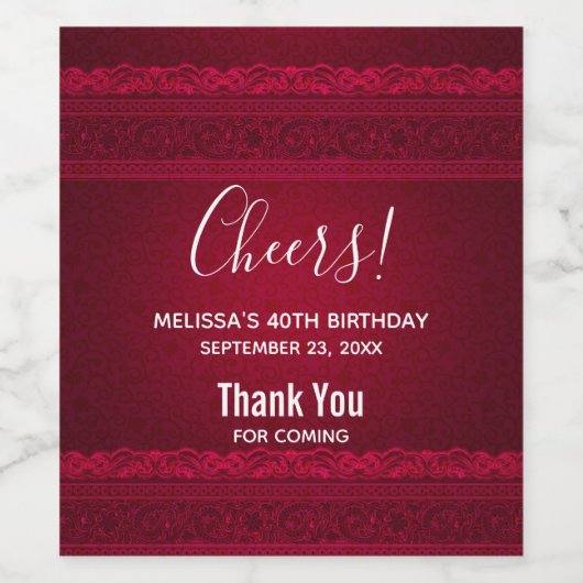 Fancy en elegante rode achtergrond Stijlvolle verj Wijn Etiket (Enkel label)