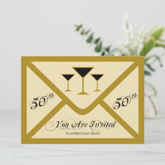 Fancy en Fun 50th Birthday Party Invitation Kaart (Staand voorkant)