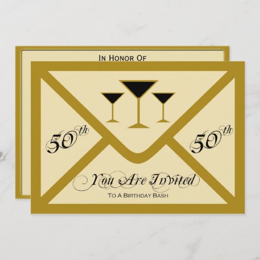 Fancy en Fun 50th Birthday Party Invitation Kaart (Voorkant / Achterkant)