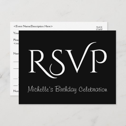 Fancy en Glamoureus "RSVP"-Briefkaart Briefkaart (Voorkant / Achterkant)
