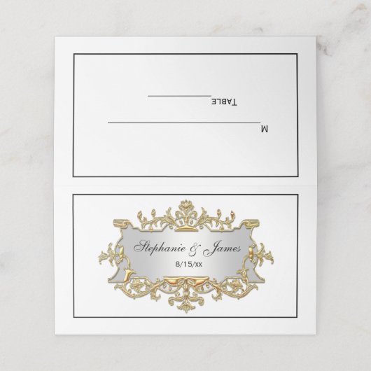 Fancy Faux Gold Filigree Lijst Escort Place Card Plaatskaartje (Buitenkant ongevouwen)