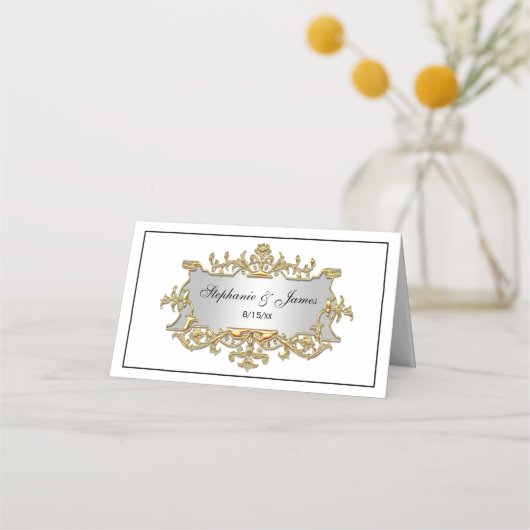 Fancy Faux Gold Filigree Lijst Escort Place Card Plaatskaartje (Voorkant)