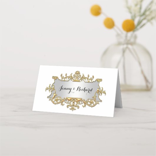 Fancy Faux Gold FiligreeLook Escort Place Card Plaatskaartje (Voorkant)