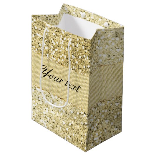 Fancy Faux Gold Glitter - Aangepast Medium Cadeauzakje (Voorkant Gekanteld)