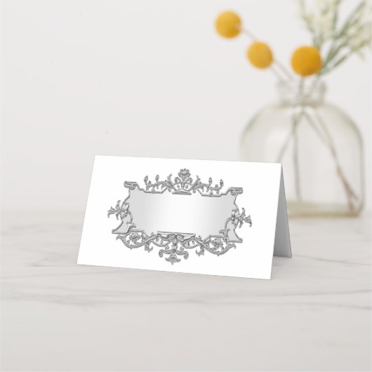 Fancy Faux Silver Filigree Look Escort Place Card Plaatskaartje (Voorkant)
