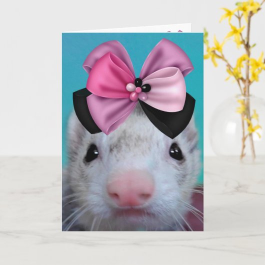 Fancy Ferret Birthday Kaart (Gele Bloem)