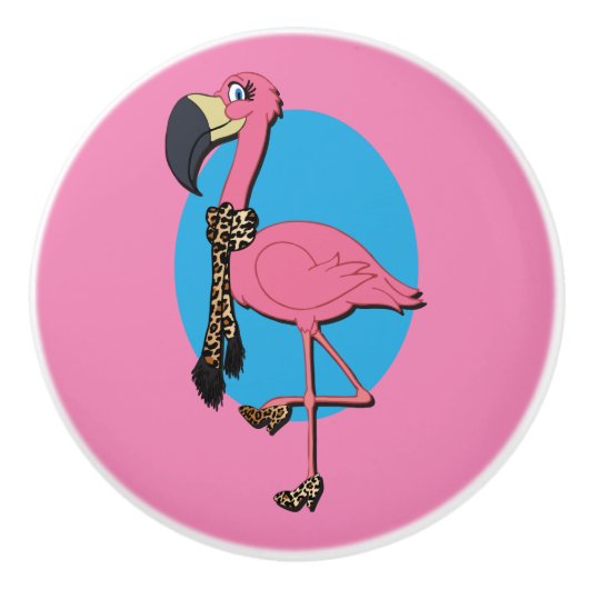 Fancy Flamingo Ceramic Knob. Keramische Knop (Voorkant)
